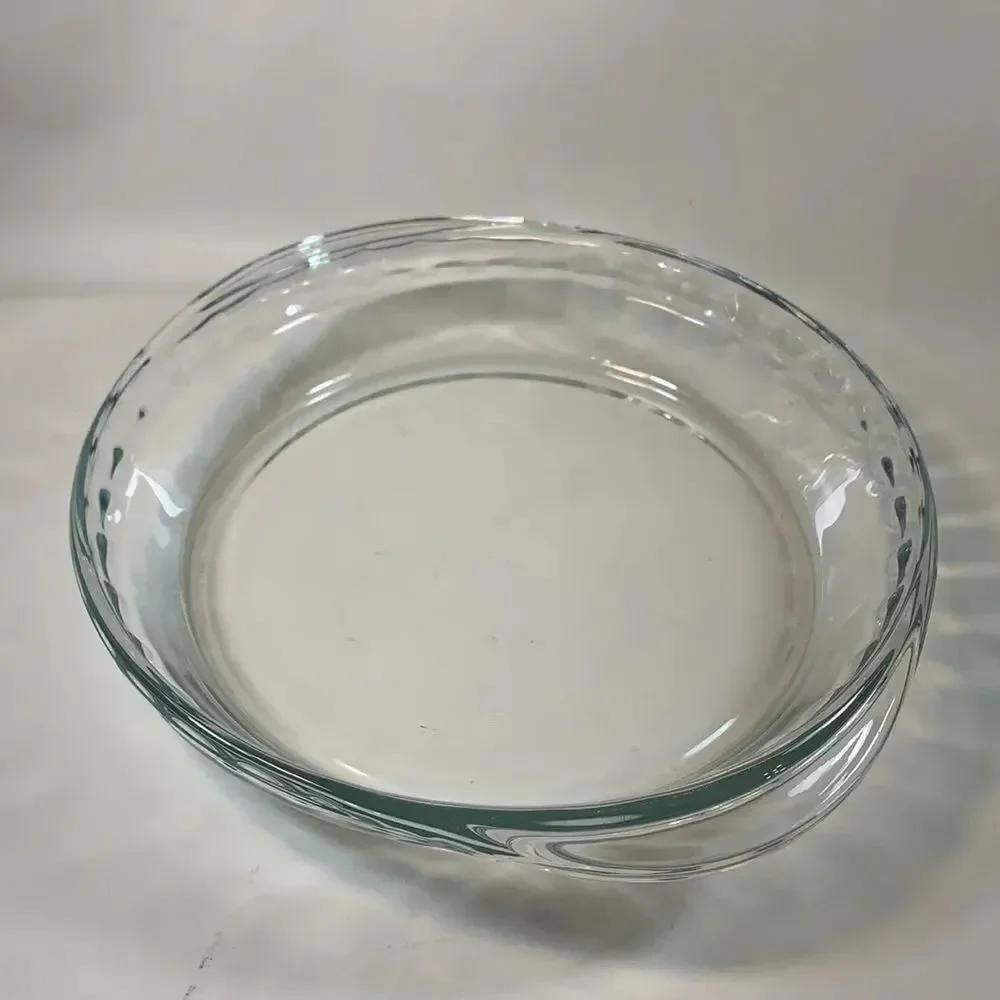 9 1/2 Inches Glass Pie Plate Fluted 2 Handles Mexico Heavy Durable Baking Home